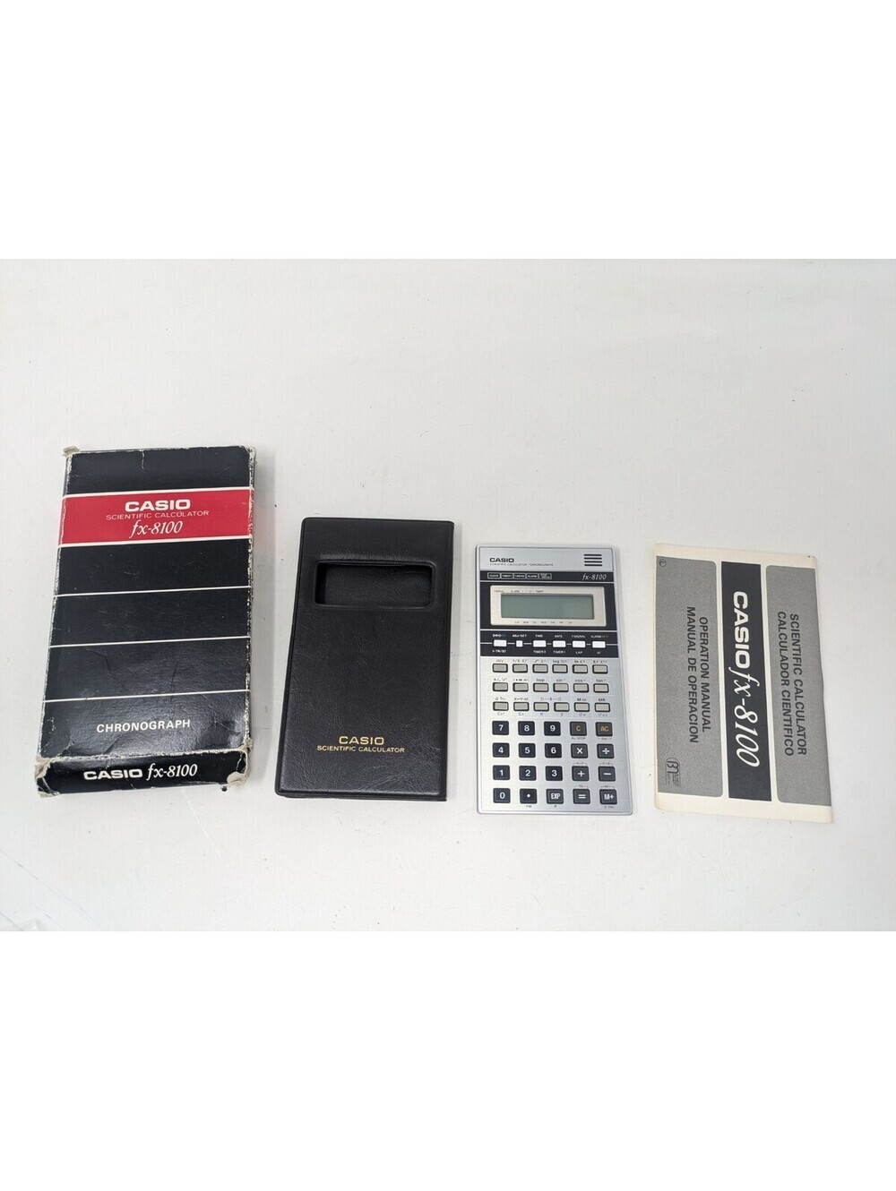 Vtg CASIO FX-8100 Scientific Calculator Handheld w/Case Chronograph Works